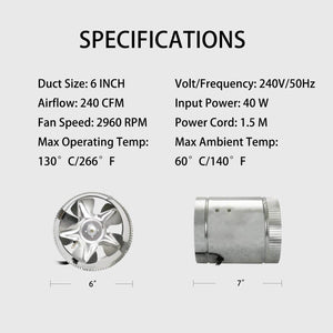 SunStream Duct Booster Fan Heating Cooling Ventilation for Exhaust and Intake, Extreme Low Noise