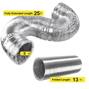 SunStream Non-Insulated Air Aluminum Ducting Dryer Vent Hose for HVAC Ventilation, 2 Clamps included