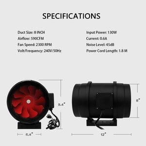 SunStream Plastic Duct Inline Fan Heating Cooling Ventilation for Exhaust and Intake, Grounded Power Cord