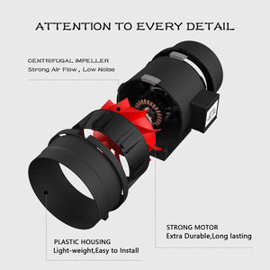 SunStream Plastic Duct Inline Fan Heating Cooling Ventilation for Exhaust and Intake, Grounded Power Cord