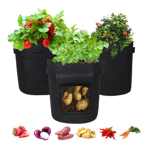 SunStream 5-Pack Breathable Fabric Potato, Vegetables Pots Grow Bags With Window Flap & Handles