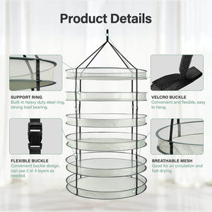 SunStream 6 Tier Collapsible Mesh Air Drying Rack Net for Herbs, Buds, Flowers and Hydroponic Plants