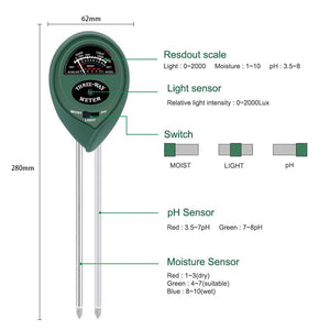 SunStream Three-Way Meter, PH, Light & Moisture Battery Free Soil Tester for Indoor and Outdoor Use