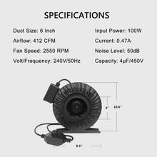 Load image into Gallery viewer, SunStream Duct Inline Fan with Speed Controller Vent Blower for HVAC Exhaust and Intake, Grounded Power Cord