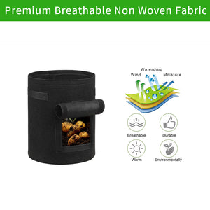 SunStream 5-Pack Breathable Fabric Potato, Vegetables Pots Grow Bags With Window Flap & Handles