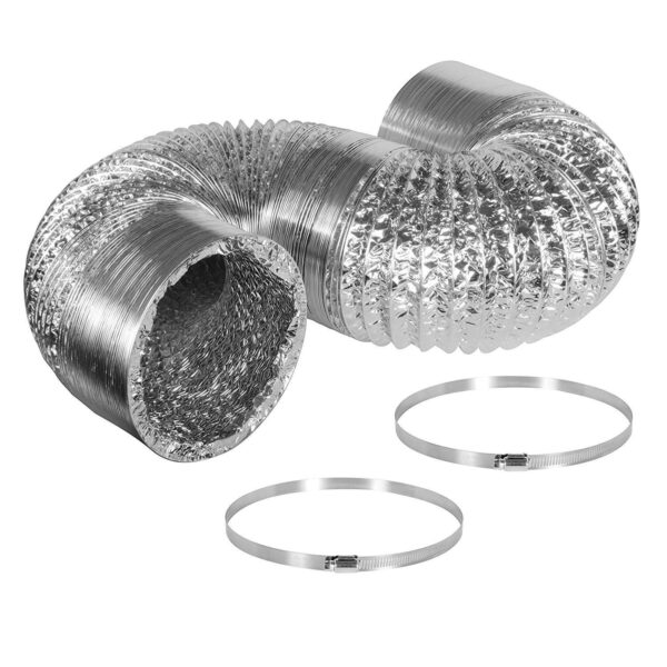 SunStream Non-Insulated Air Aluminum Ducting Dryer Vent Hose for HVAC Ventilation, 2 Clamps included