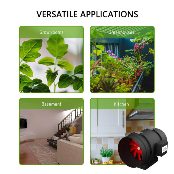 SunStream Plastic Duct Inline Fan Heating Cooling Ventilation for Exhaust and Intake, Grounded Power Cord